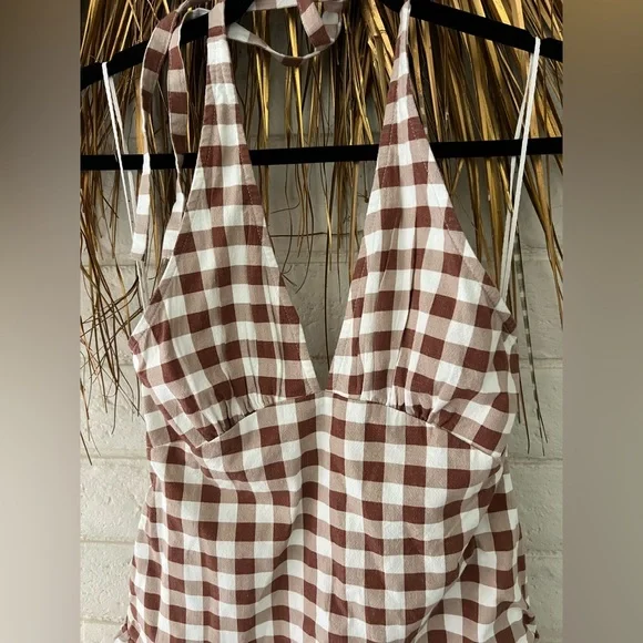 Free People Checkered Halter Midi Dress - Picture 2 of 6